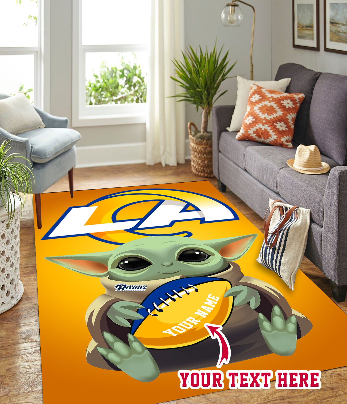 Baby Yoda Los Angeles Rams American NFL Personalized Custom Area Rug Sports Team Rugs Art Home Living Decor