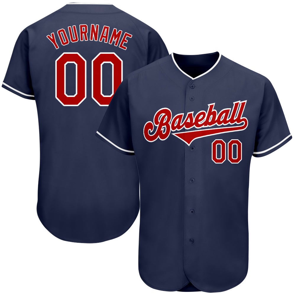 Custom Navy Red-White Authentic Baseball Jersey - HomeFavo