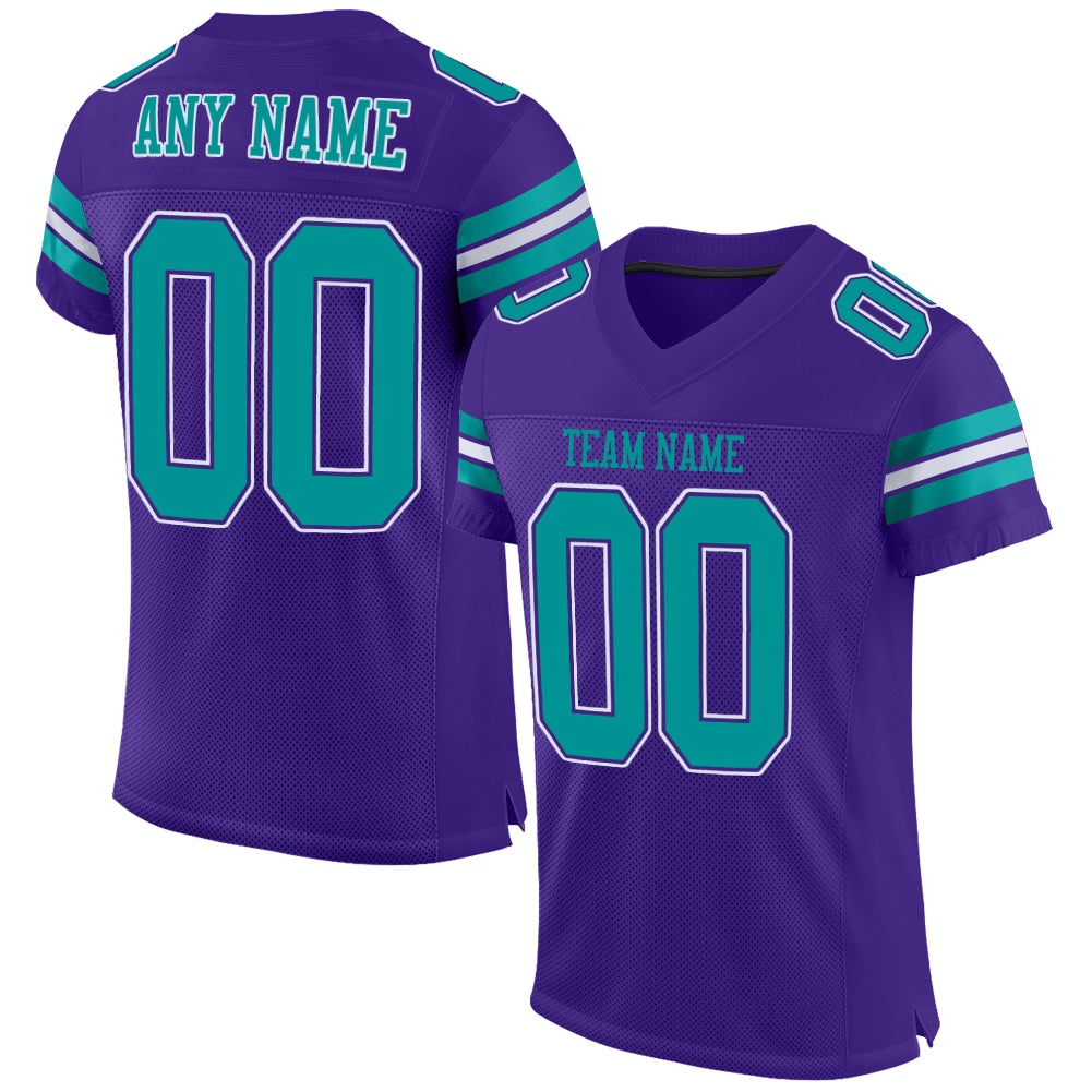 Custom Purple Aqua-White Mesh Football Jersey - HomeFavo