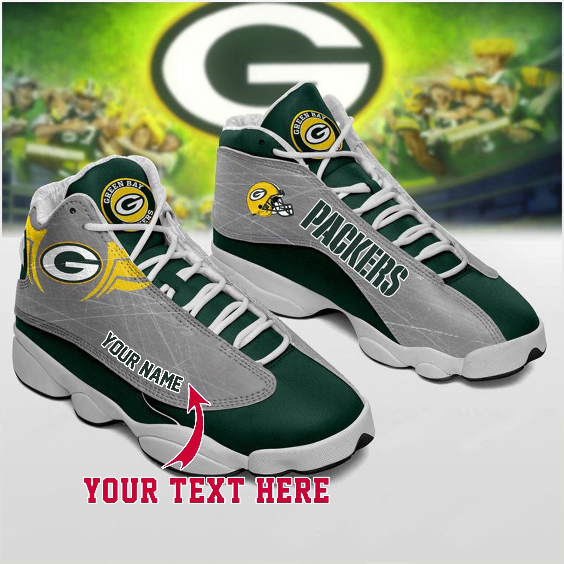 Green Bay Packers GP1 NFL FOOTBALL Retro AJ13 Sneakers Customized Shoes ...