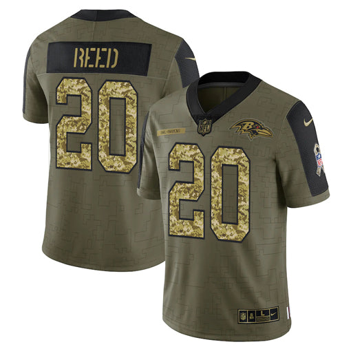 Men's Baltimore Ravens Ed Reed Camo 2021 Salute To Service Limited Player Jersey