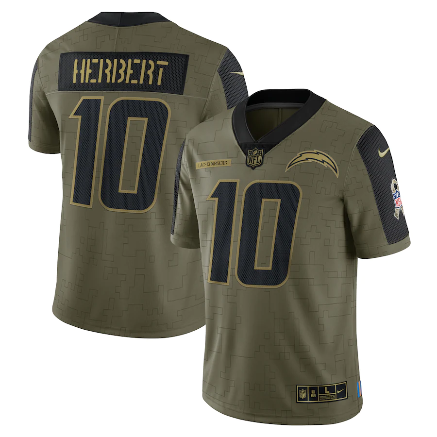 Men's Los Angeles Char.gers Justin Herbert Nike Olive 2021 Salute To Service Limited Player Jersey