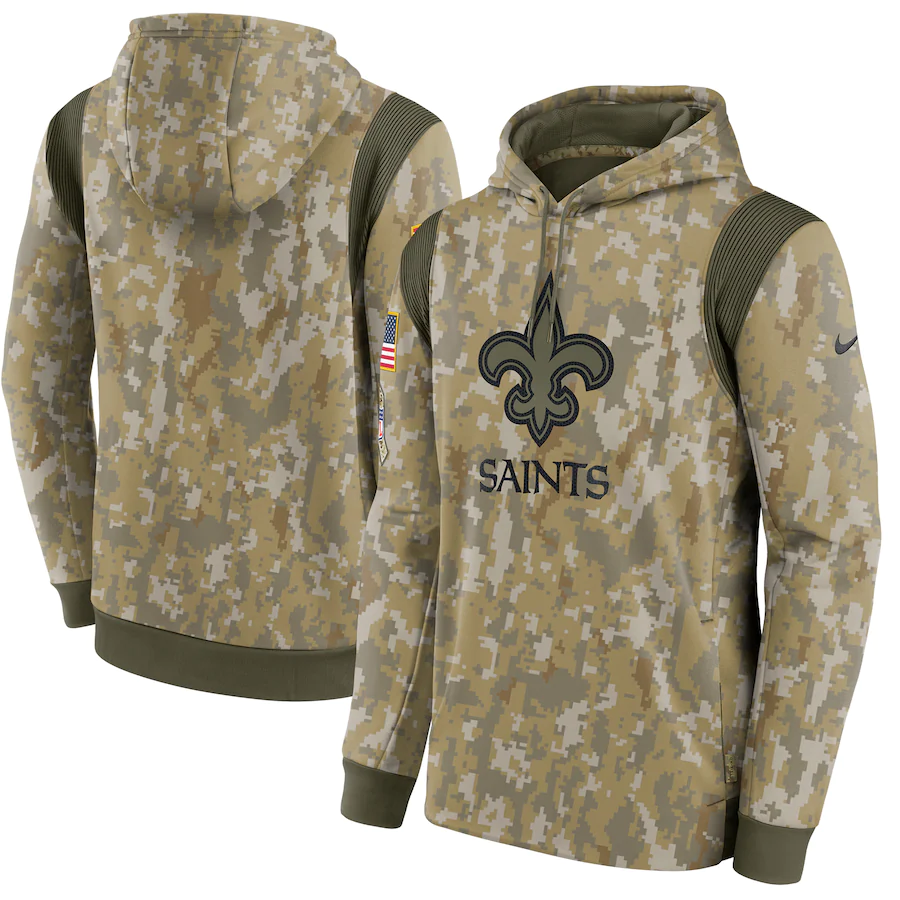 Men's New Orleans Saints Nike Camo 2021 Salute To Service Therma Performance Pullover Hoodie