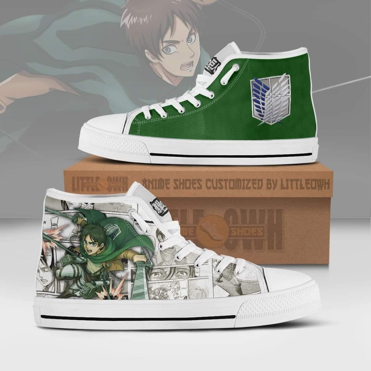 Attack on Titan Shoes Eren Yeager High Tops Custom Anime Canvas Sneakers