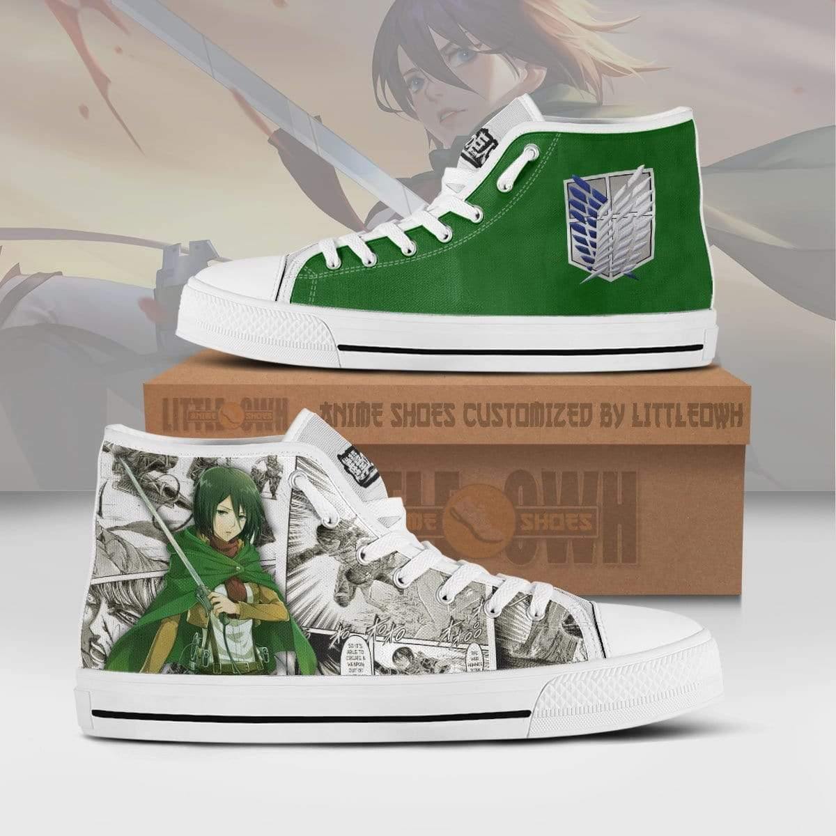 Attack on Titan Shoes Mikasa Ackerman High Tops Anime Custom Canvas Sneakers