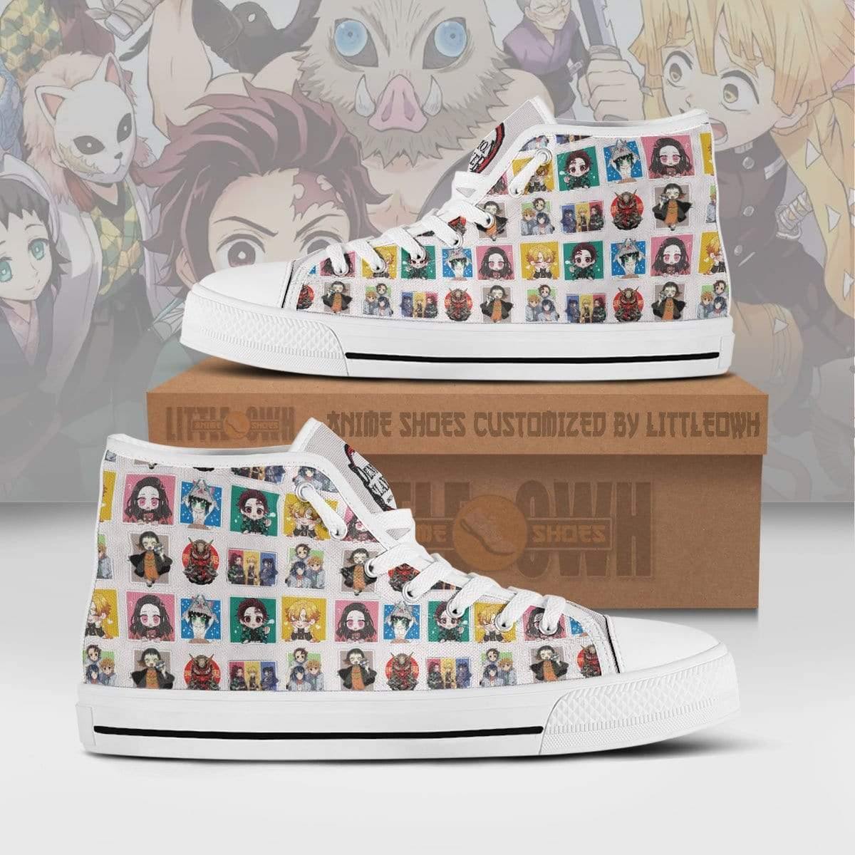 Demon Slayer High Top Canvas Shoes Custom Cute Chibi Face Anime Sneakers