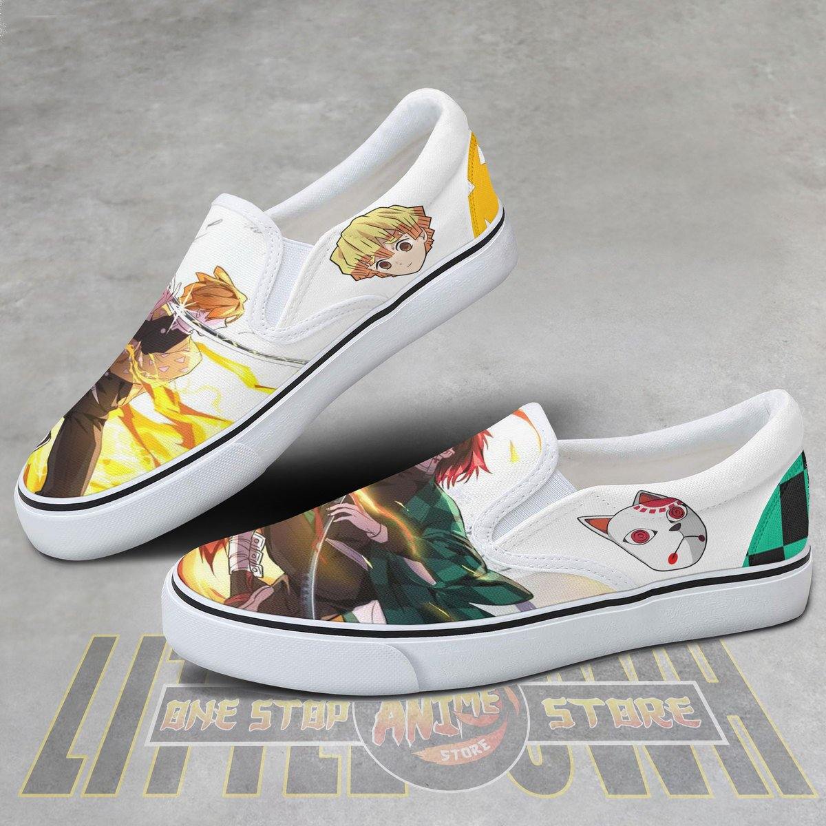 Demon Slayer Tanjiro and Zenitsu Shoes Custom Anime Classic Slip-On ...