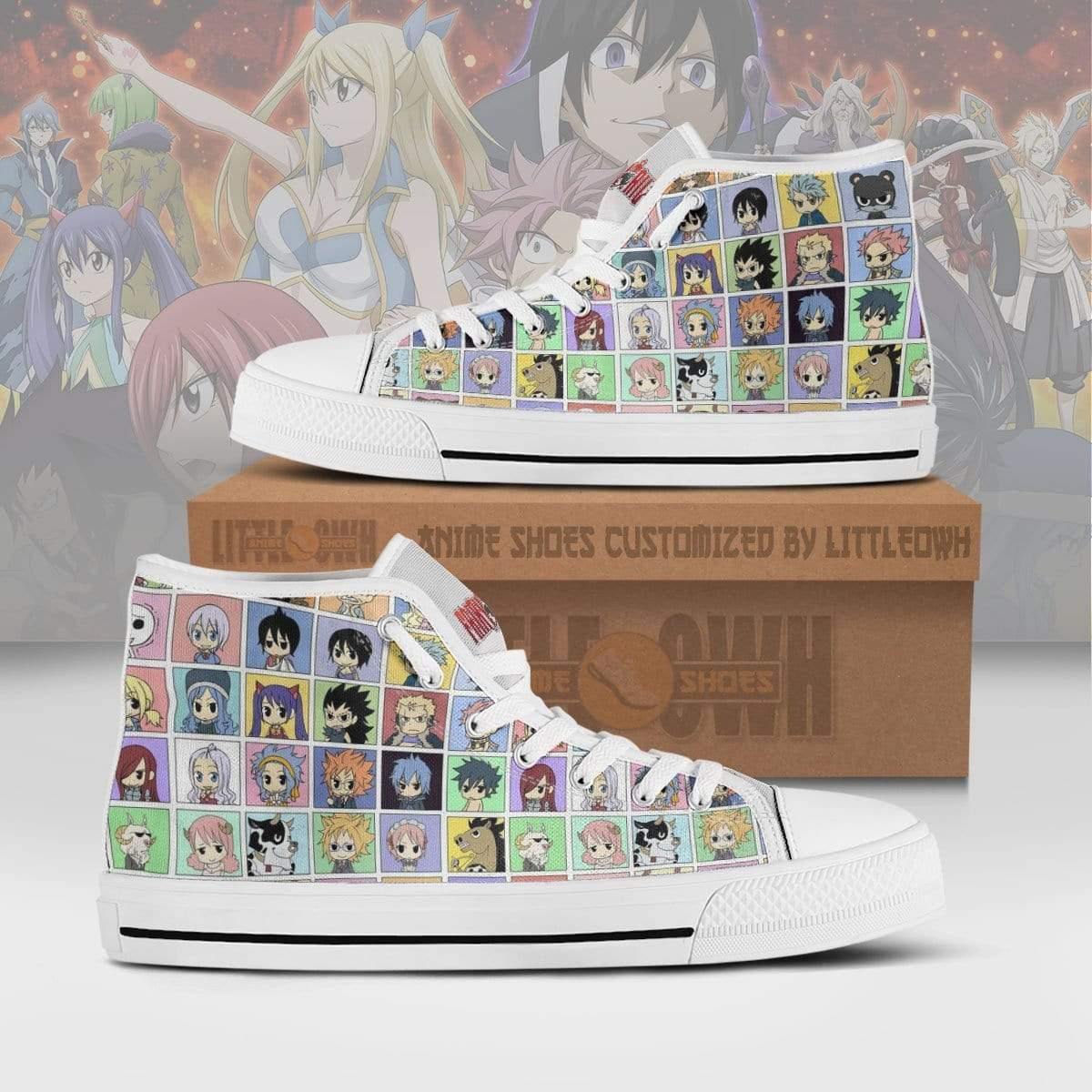 Fairy Tail High Top Canvas Shoes Custom Cute Chibi Face Style Anime Sneakers
