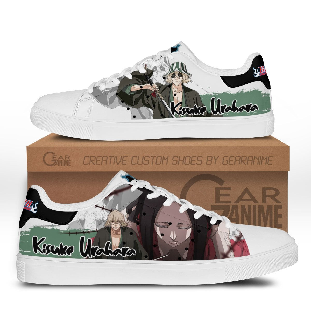 Kisuke Urahara Skate Sneakers Custom Anime Bleach Shoes - HomeFavo