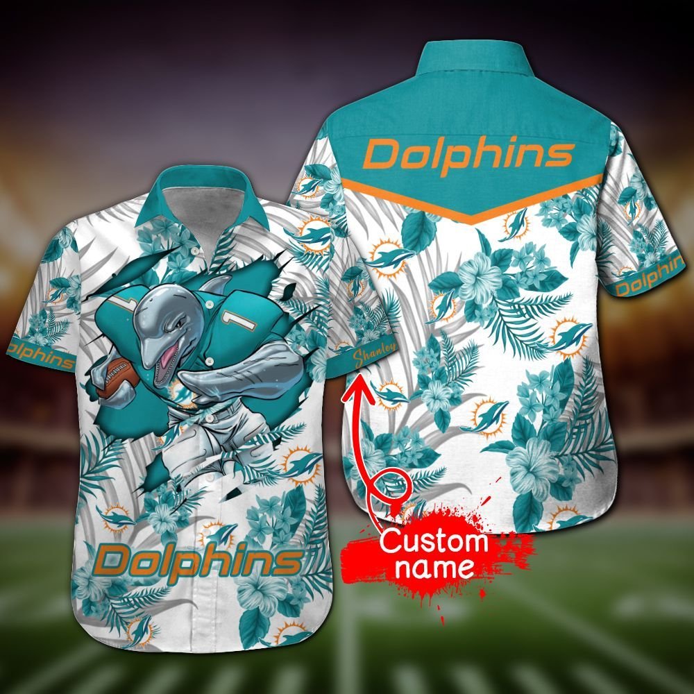 NFL Miami Dolphins Hawaiian Shirt And Shorts Mascot Premium Hawaiian ...