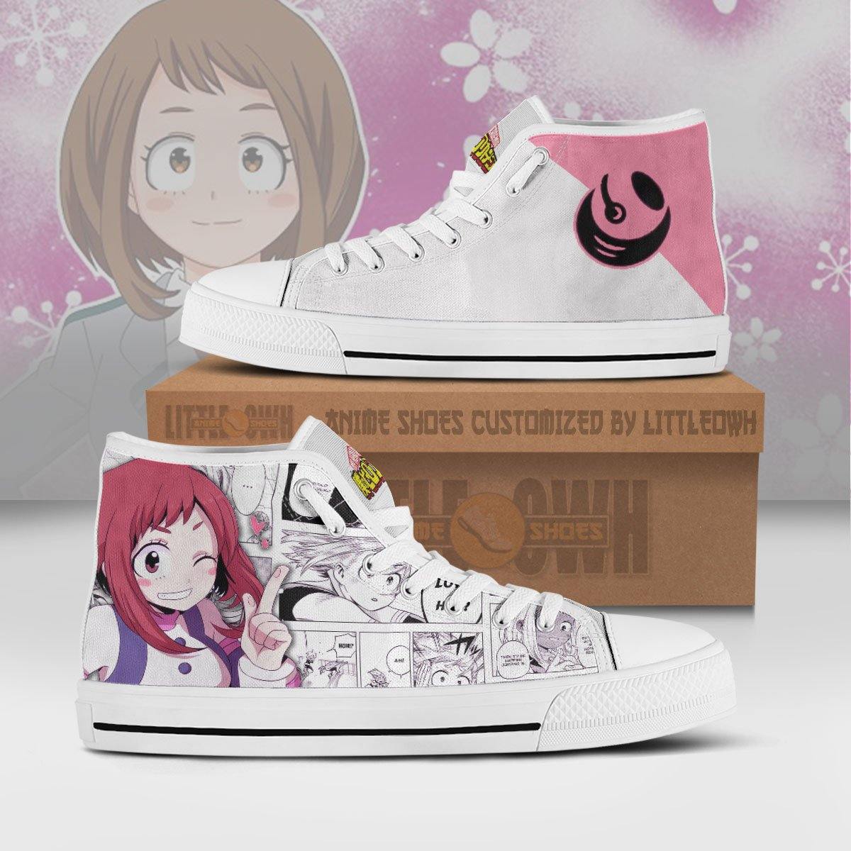 Ochako Uraraka High Top Canvas Shoes Custom My Hero Academia Anime Mixed Manga Style