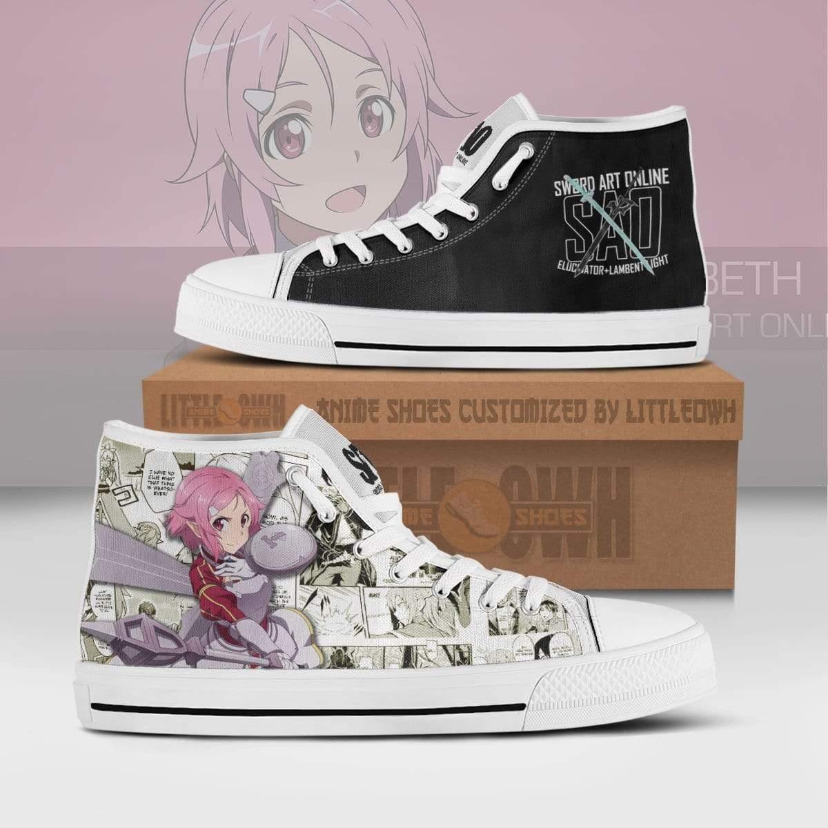 Shinozaki Rika High Top Canvas Shoes Custom Sword Art Online Anime Mixed Manga Style