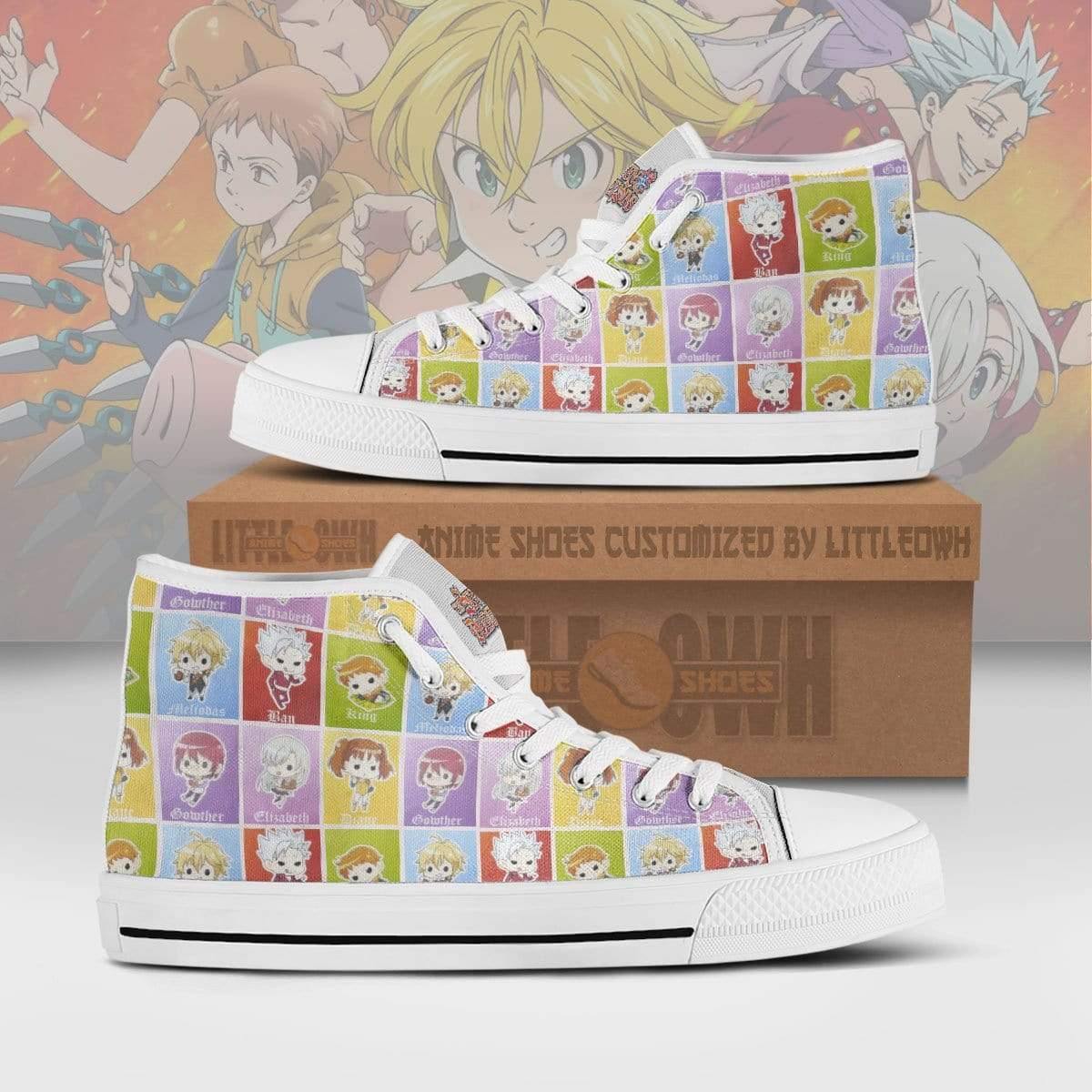 The Seven Deadly Sins High Top Canvas Shoes Custom Cute Chibi Face Style Anime Sneakers