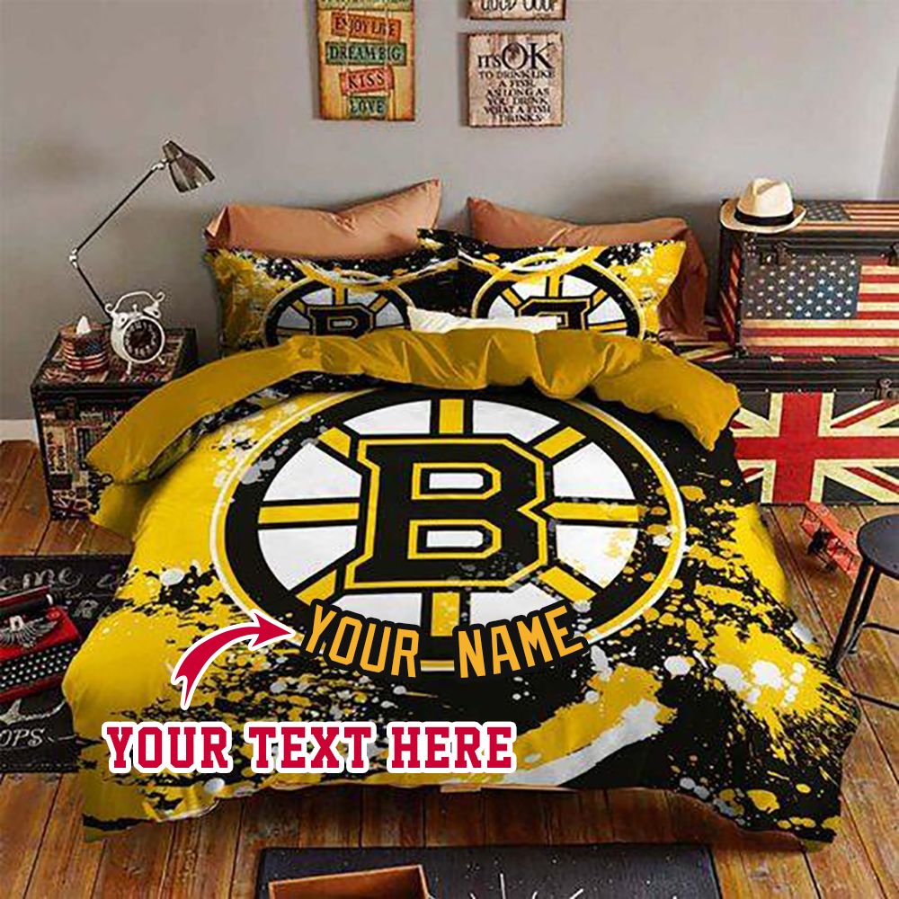 Boston Bruins Halloween And Christmas NHL Personalized Custom Bedding Sets King Queen Twin Bedding Set