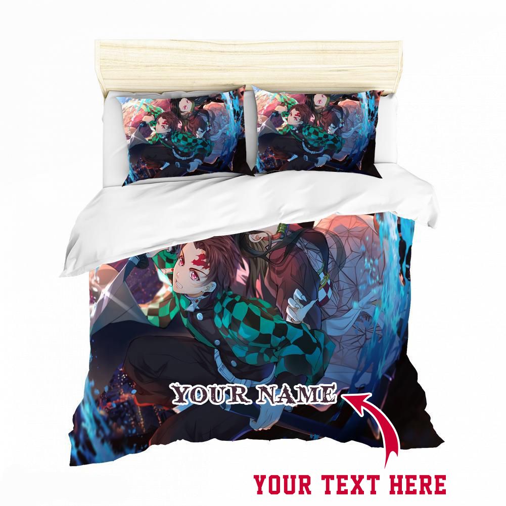 Demon Slayer Tanjiro And Nezuko Film Personalized Custom Bedding Sets King Queen Twin Bedding 