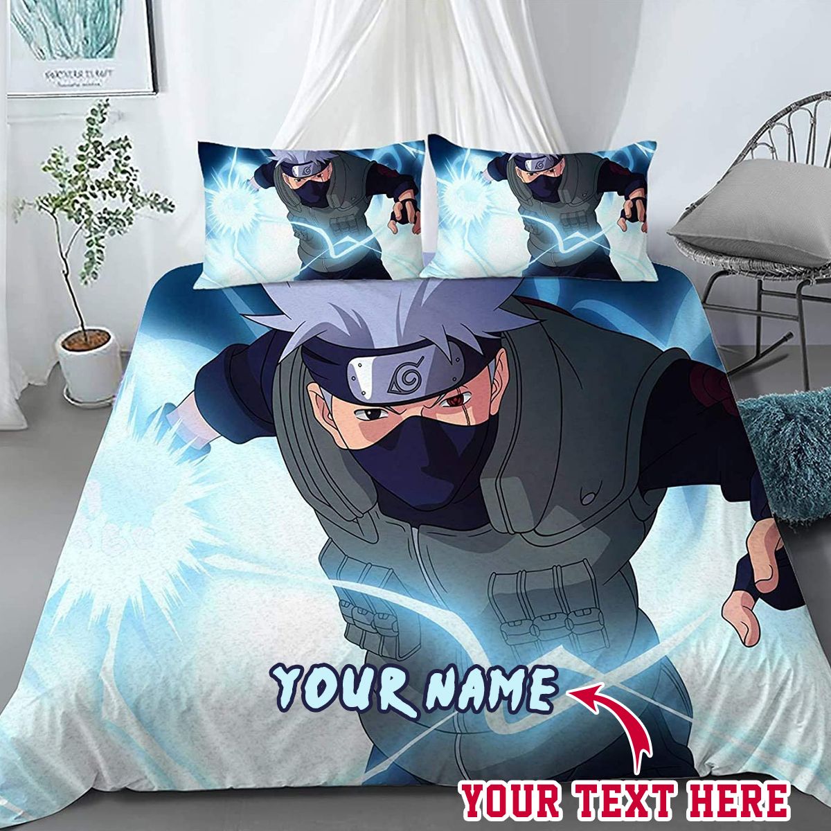 Naruto Kakashi Hatake Sharingan Anime Film Personalized Custom Bedding Sets King Queen Twin 