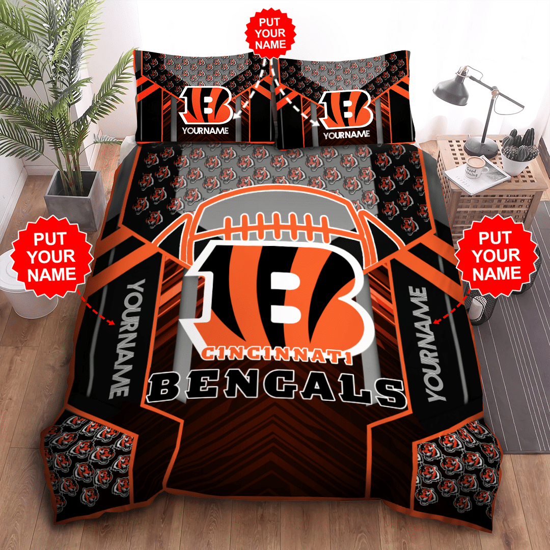 Personalized Cincinnati Bengals Logo Football All Over Print 3D Bedding Set - Black Orange. PLEASE NOTE: This is a duvet cover, NOT a Comforter