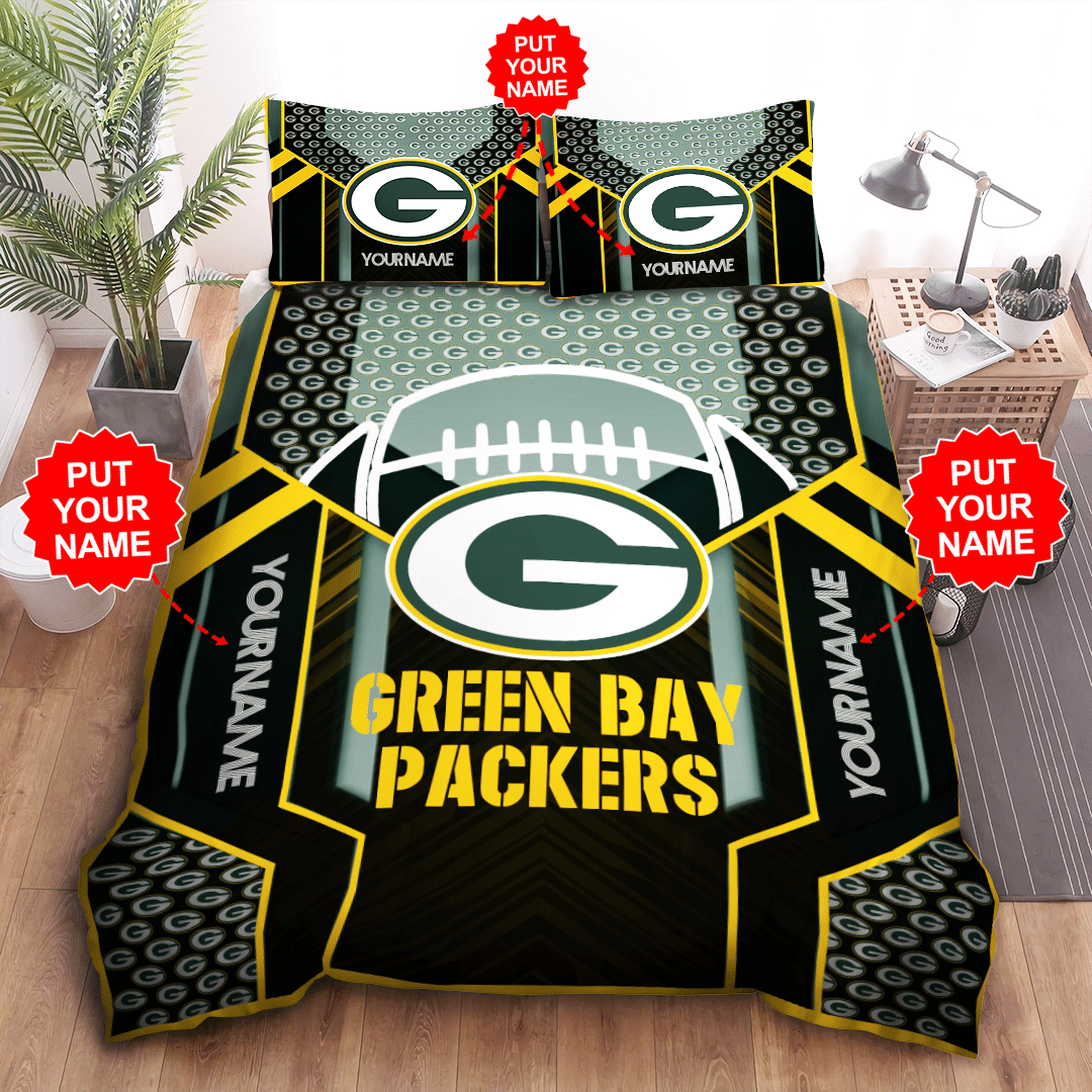 Personalized Green Bay Packers Logo Football All Over Print 3D Bedding Set - Black Green. PLEASE NOTE: This is a duvet cover, NOT a Comforter