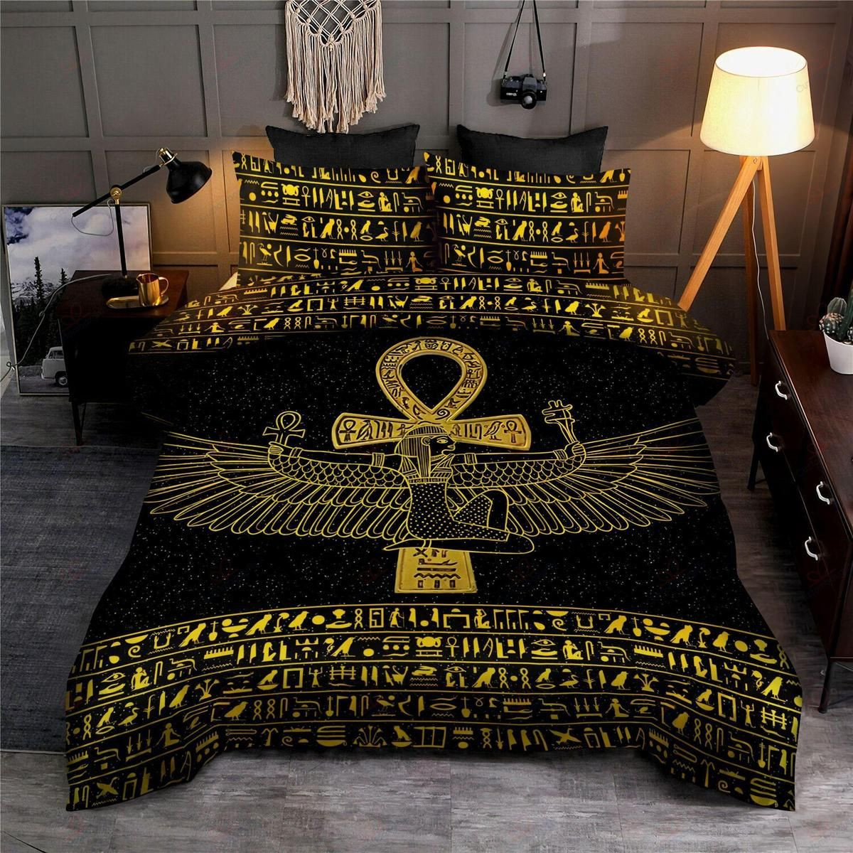 Ancient Egyptian Goddess Golden Duvet Cover Bedding Set Homefavo