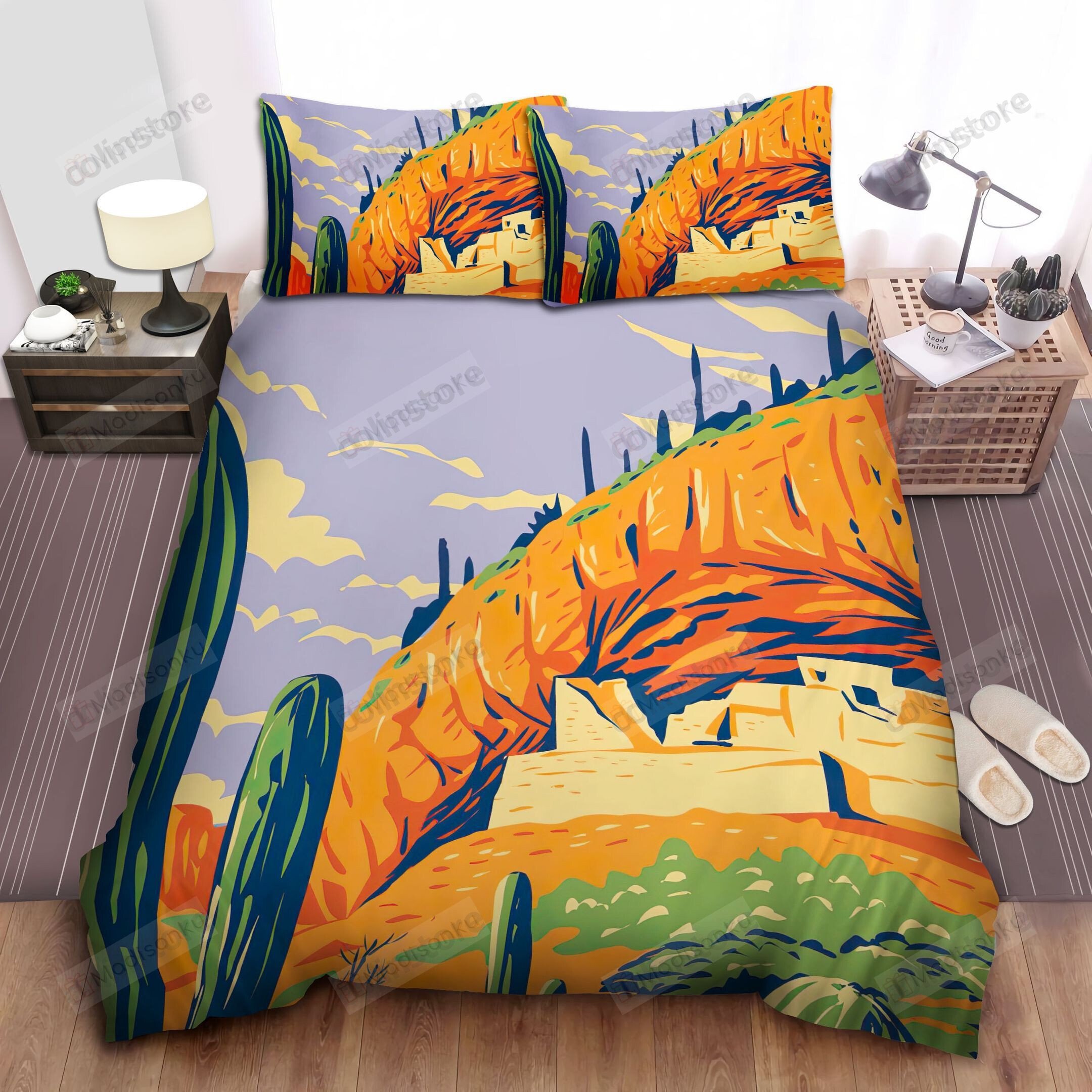 Arizona Saguaro National Park Scenery Drawing Bed Sheets Spread
