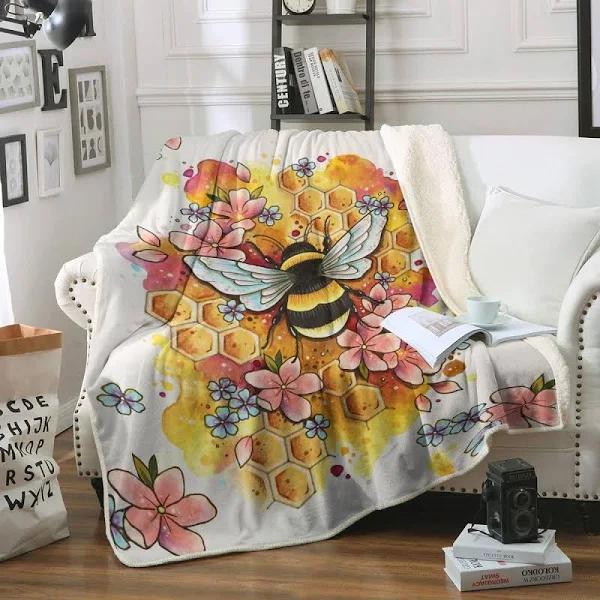 Bee Fleece Blanket Throw Blanket - HomeFavo