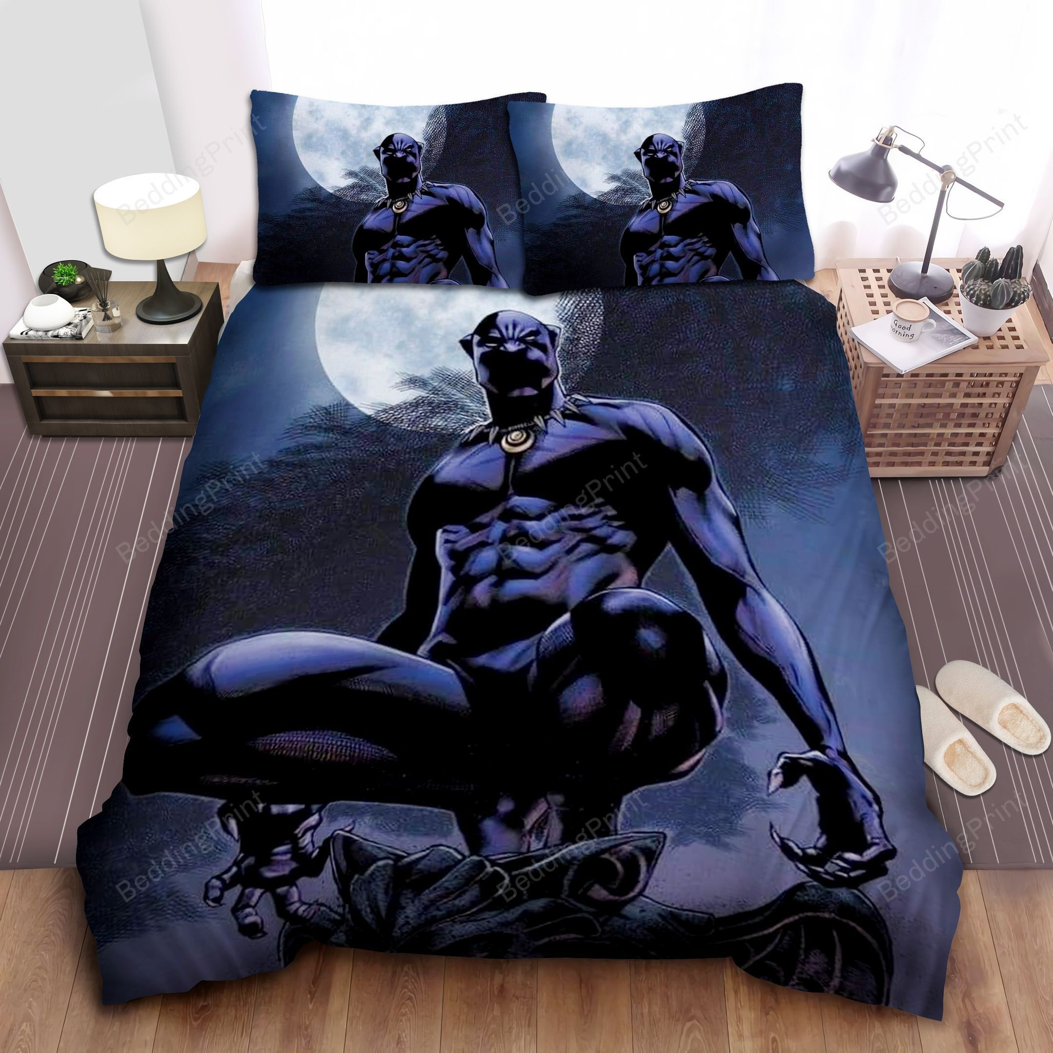 Black Panther Under The Moon Bed Sheets Duvet Cover Bedding Sets - HomeFavo