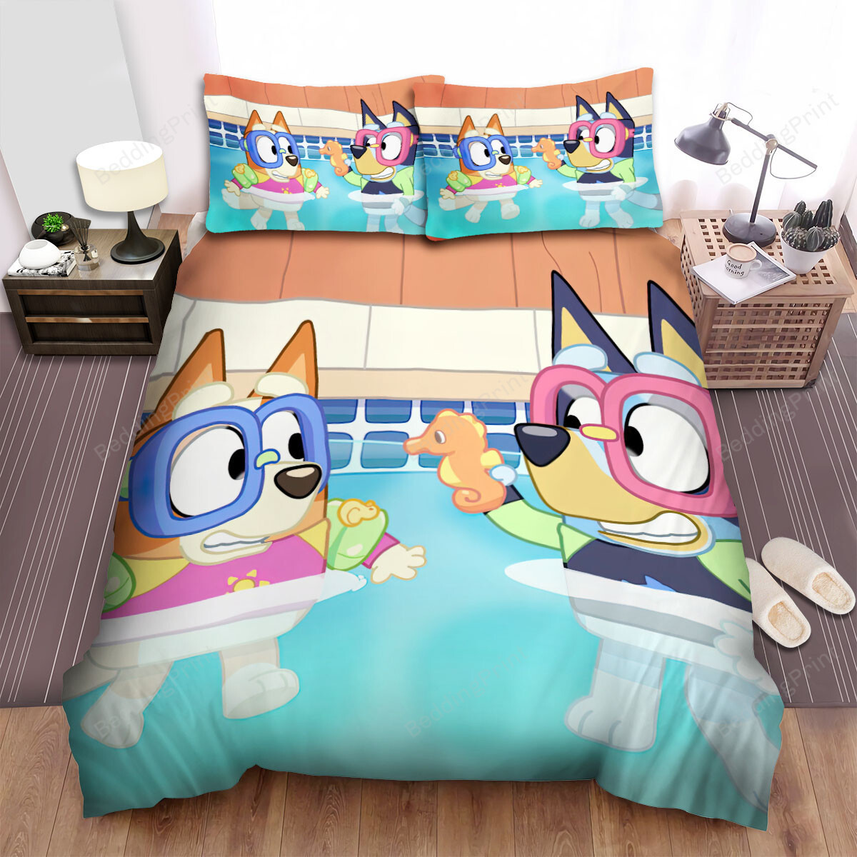 Bluey And Bingo In Swimming Pool Bed Sheets Spread Duvet Cover Bedding
