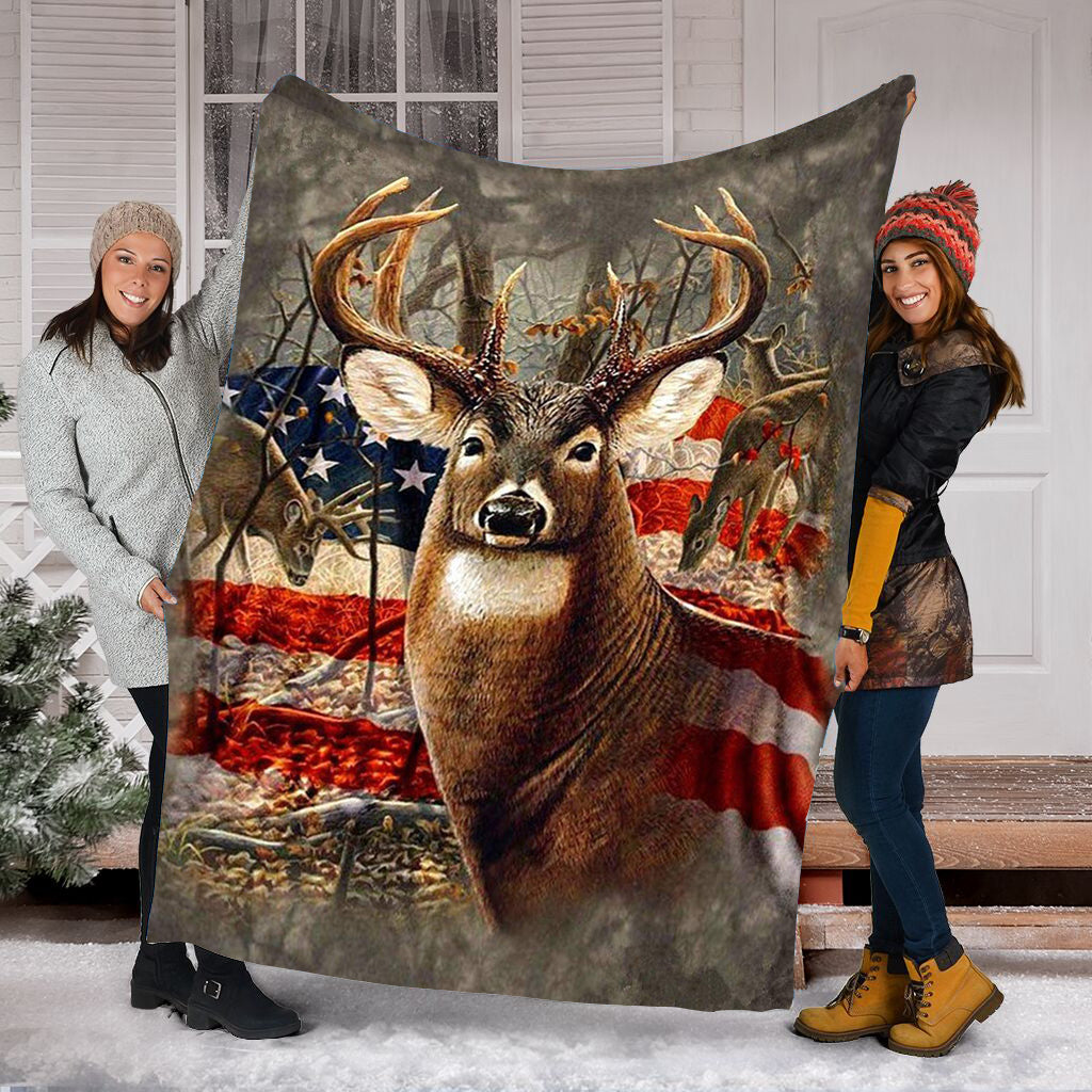 Deer Hunting Blanket, Beautiful Deer American Flag Blanket Gift For ...