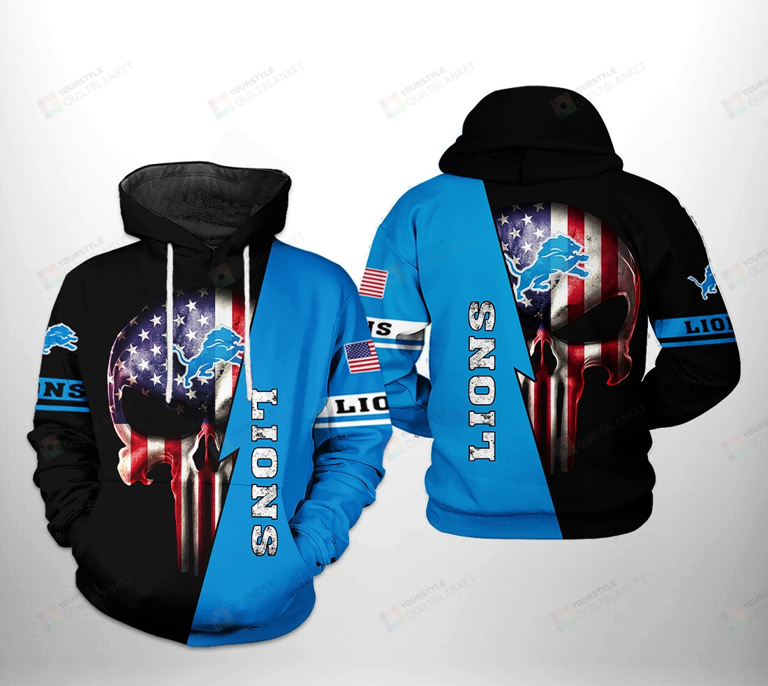 Detroit Lions NFL US Flag Skull Team 3D All Over Print Hoodie, Zip-up ...