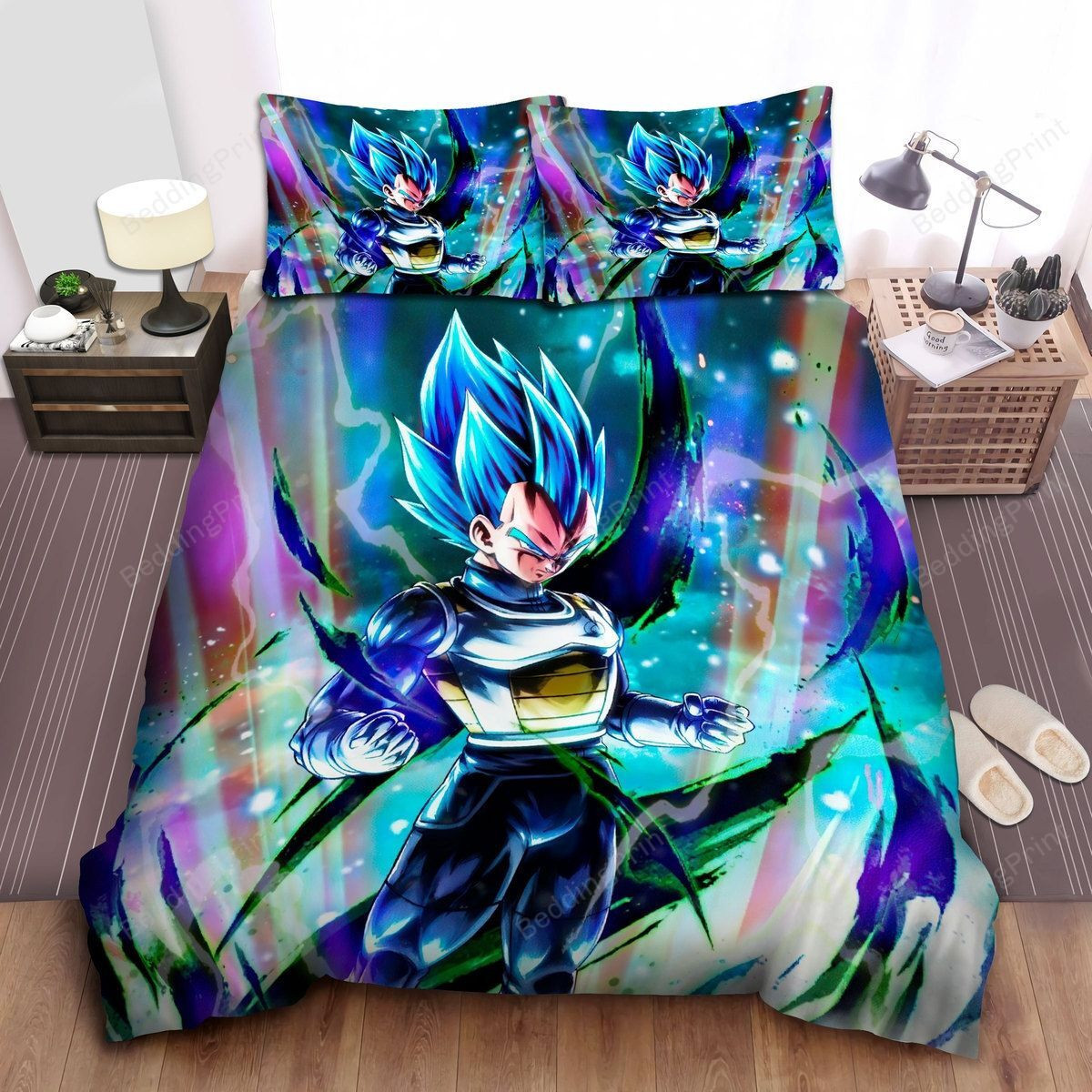 Dragon Ball Super Saiyan Blue Vegeta Transformation Bed Sheets Duvet