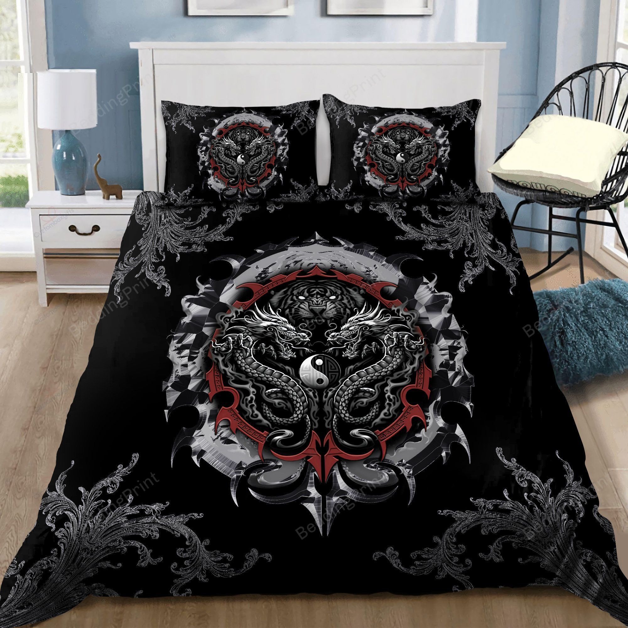 Dragon Tiger Yin And Yang Gothic Art 3d Bed Sheets Spread Duvet Cover ...