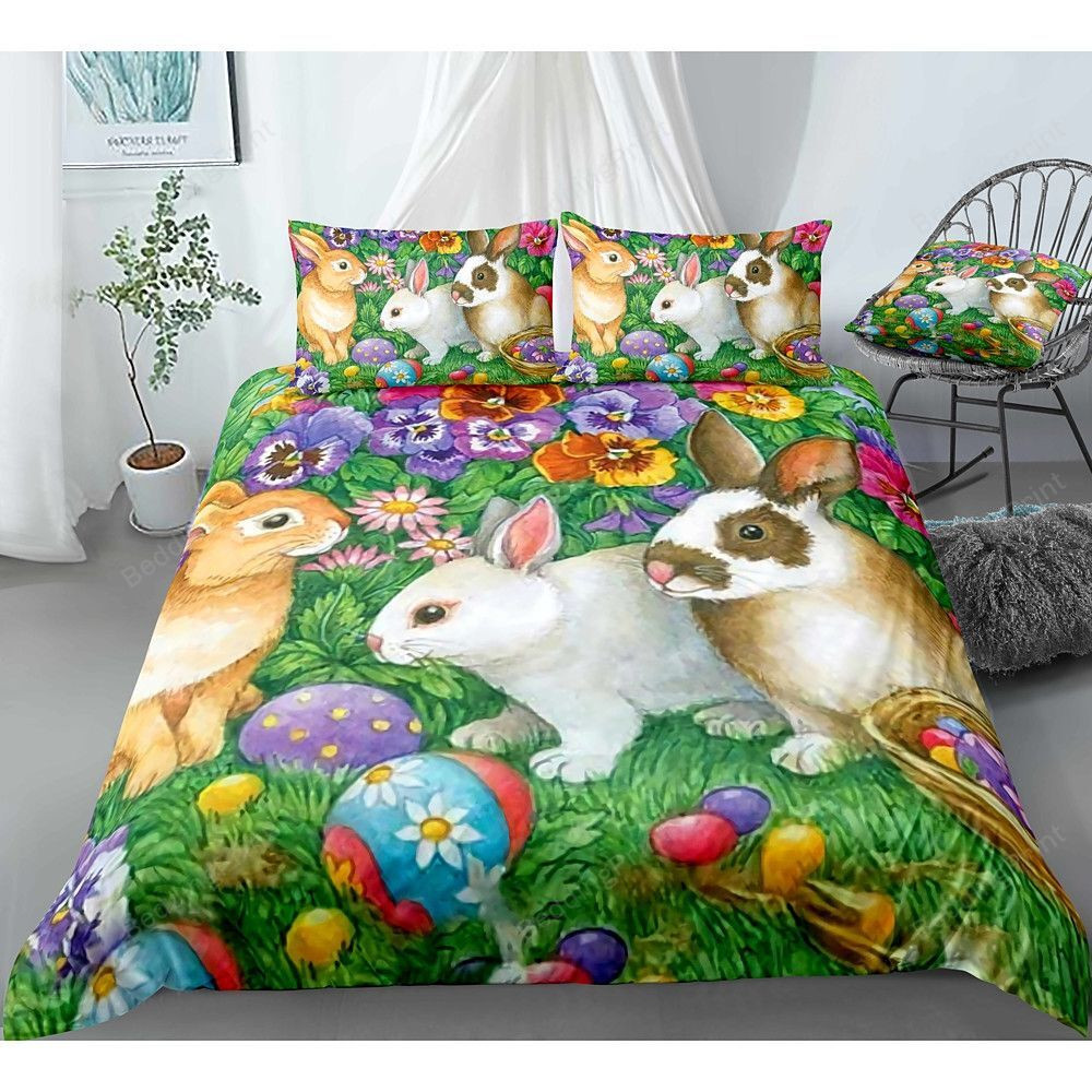 Easter Bunny In Flower Garden Bedding Set Bed Sheets Duvet Cover ...