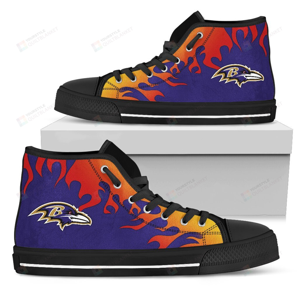 Fire Burning Fierce Strong Logo Baltimore Ravens High Top Shoes - HomeFavo