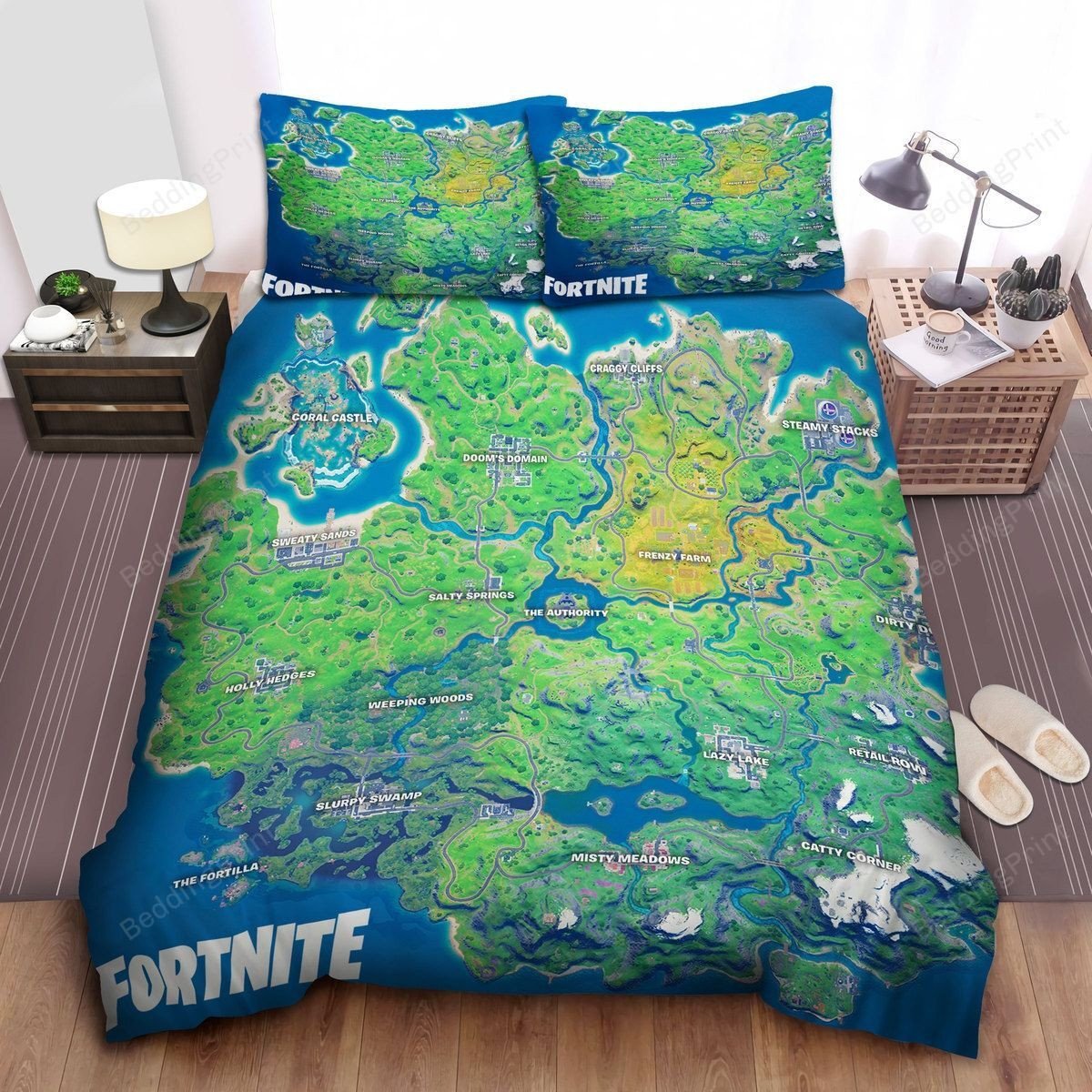 Fortnite Original Map Bed Sheets Duvet Cover Bedding Setswrwi0 