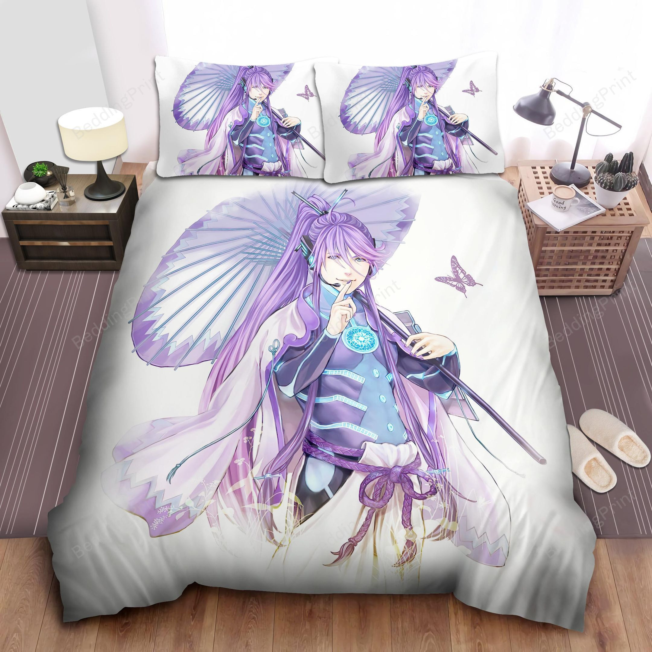 (Gackpoid) Kamui Gakupo With Purple Butterflies Bed Sheets Duvet Cover Bedding Sets. PLEASE NOTE: This is a duvet cover, NOT a Comforter