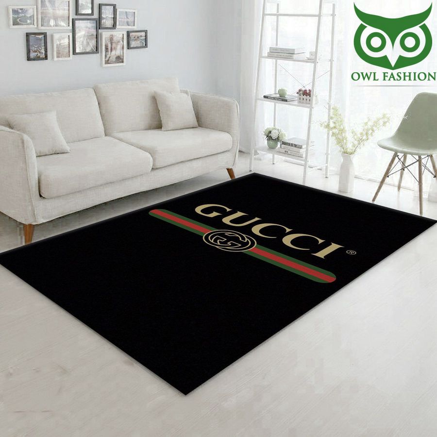 Gucci Area Rug gold logo on black duvet Floor Home Decor - HomeFavo