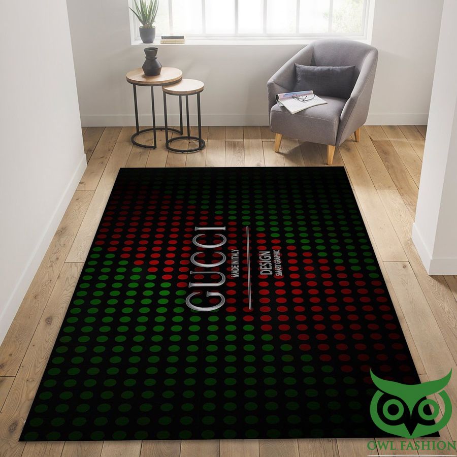 Gucci Luxury Brand Black with Green and Red Circles Carpet Rug - HomeFavo