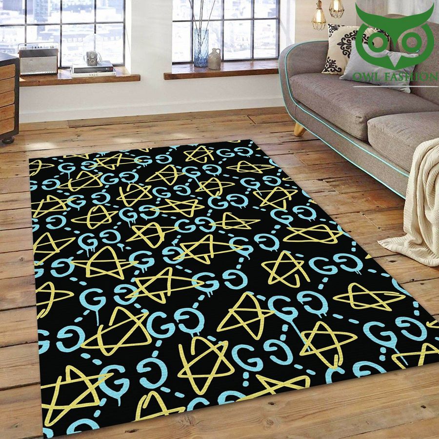 Gucci star doodle Fashion Brand Rug Living Room Rug Home Decor - HomeFavo