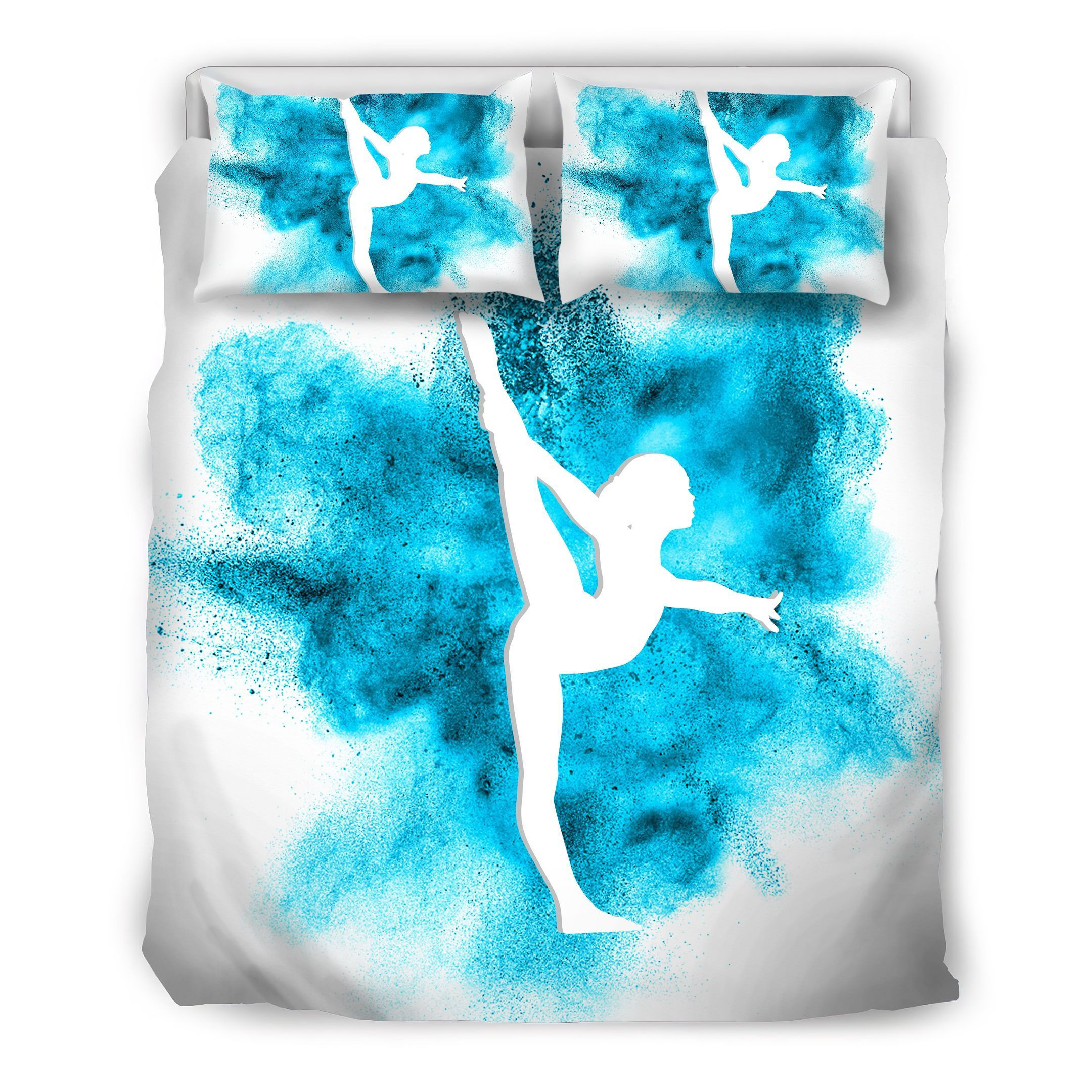 Gymnast Gymnastics Girl Silhouette Blue Explosion Duvet Cover And Pillow Cases Bedding Sets