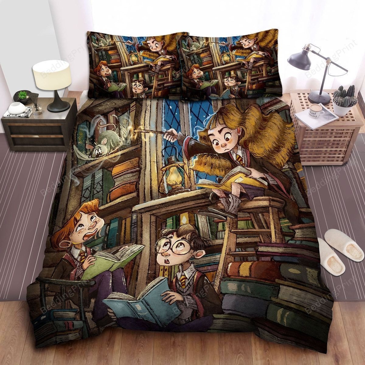 Harry Porter Ron & Hermione In Hogwarts Library Bed Sheets Duvet Cover ...