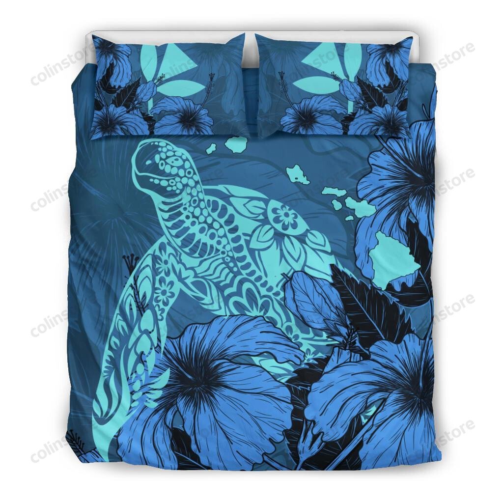 Hawaii Turtle Polynesian Hibiscus Plumeria Mix Night - Bedding Set AH