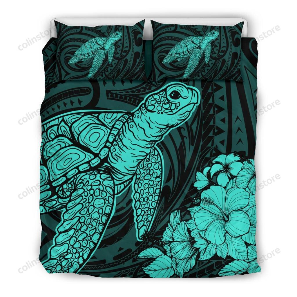 Hawaii Turtle Bedding Set Polynesian Hibiscus Art Ver 2.0 Green AH