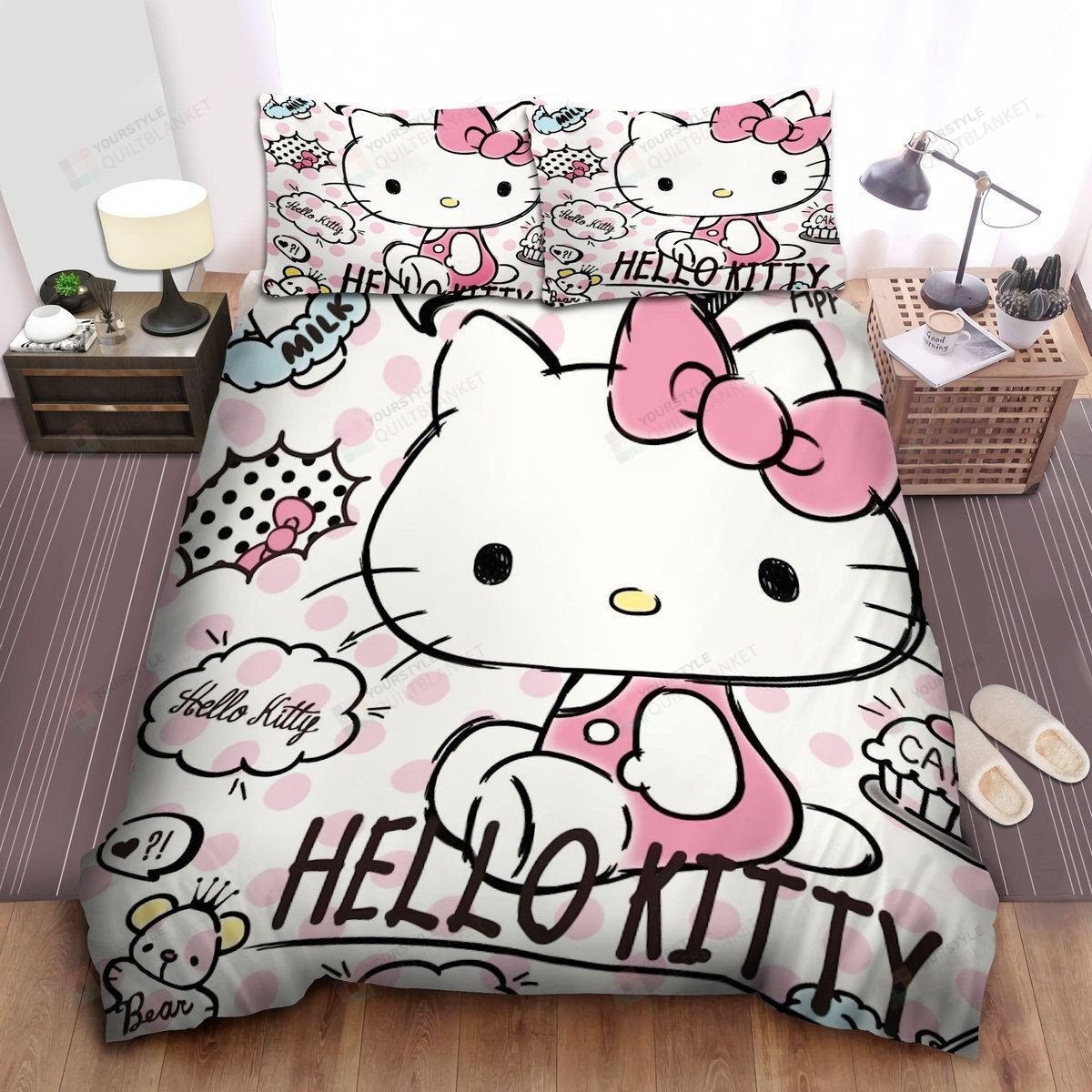 Hello Kitty Cute Drawings Pattern Bed Sheets Duvet Cover Bedding Sets Homefavo