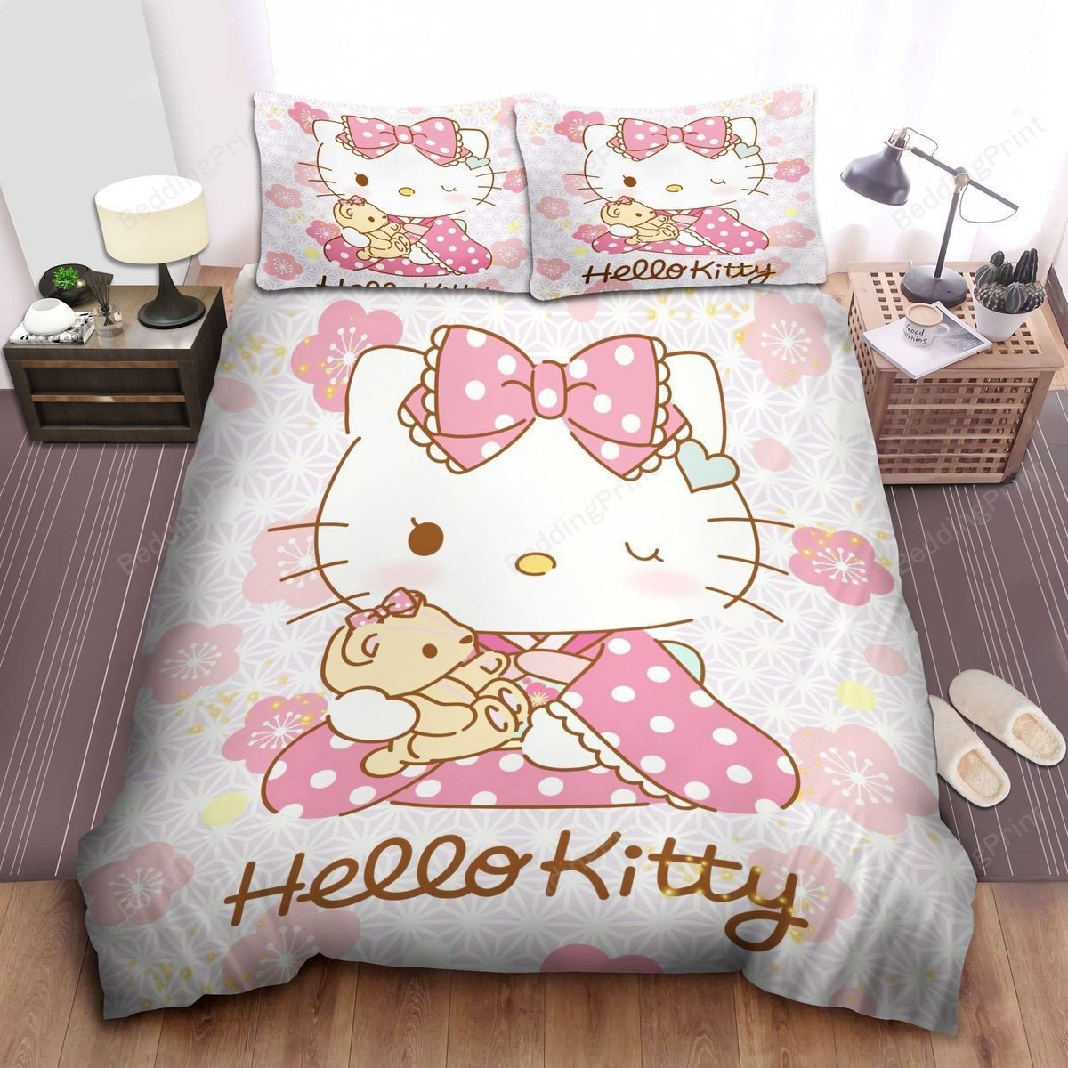 Hello Kitty Wearing Kimono Bed Sheets Duvet Cover Bedding Sets - HomeFavo