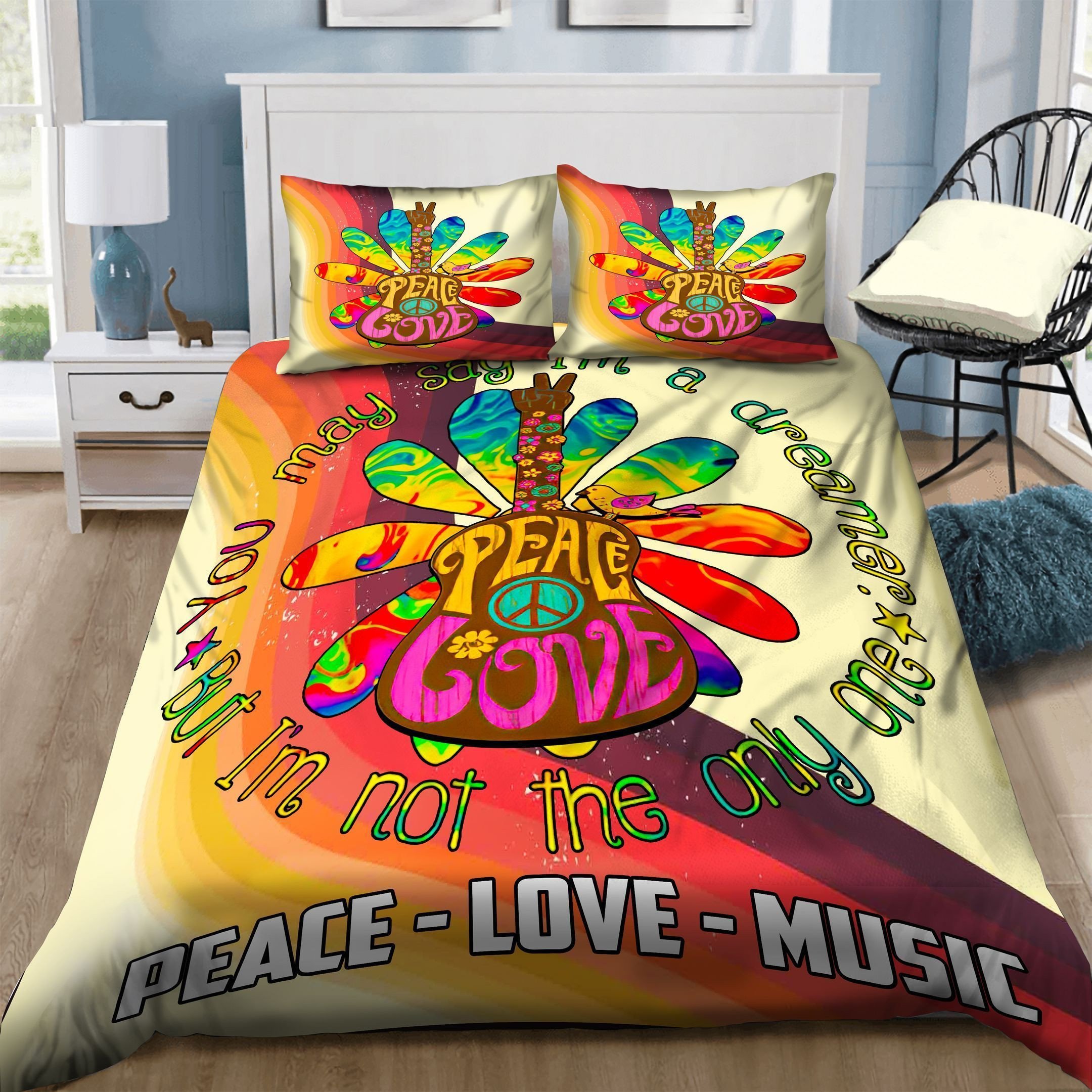 Hippie Peace Love Music Bed Sheets Duvet Cover Bedding Sets - HomeFavo
