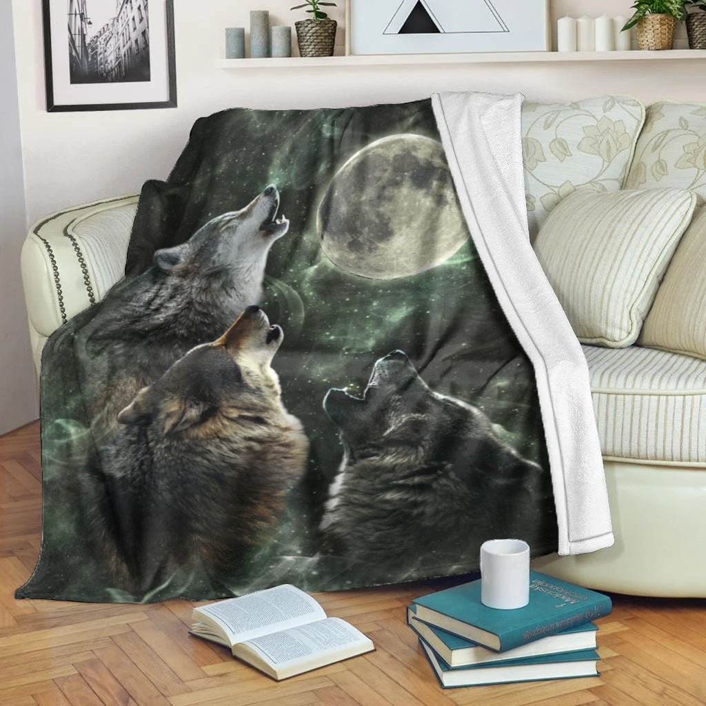 Native American Blanket Moon Wolves Fleece Blanket Homefavo