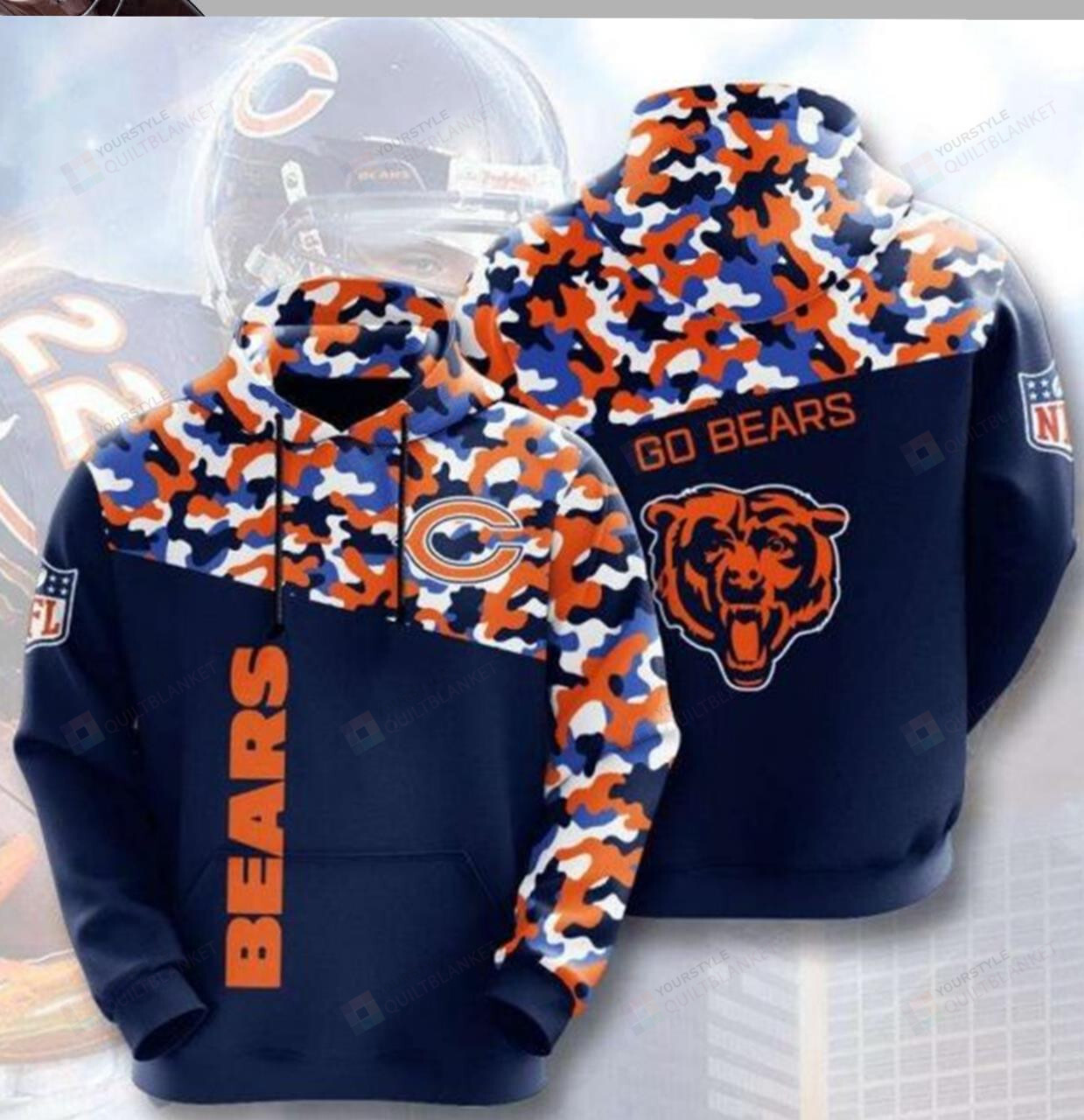 NFL Chicago Bears Camouflage 3D All Over Print Hoodie, Zip-up Hoodie ...