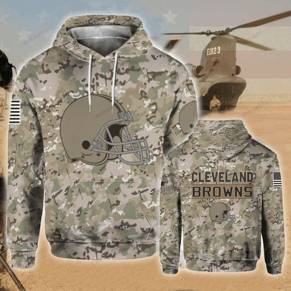 NFL Cleveland Browns Camouflage Hoodie 3D 3HO-U5B7 - HomeFavo