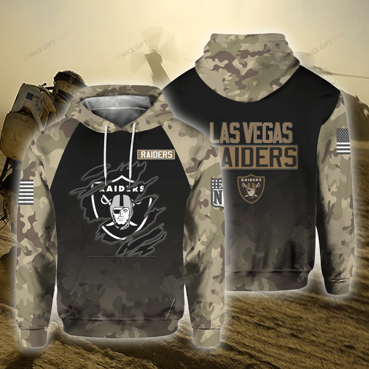 NFL Las Vegas Raiders Camouflage Hoodie 3D 3HO-O0J5 - HomeFavo