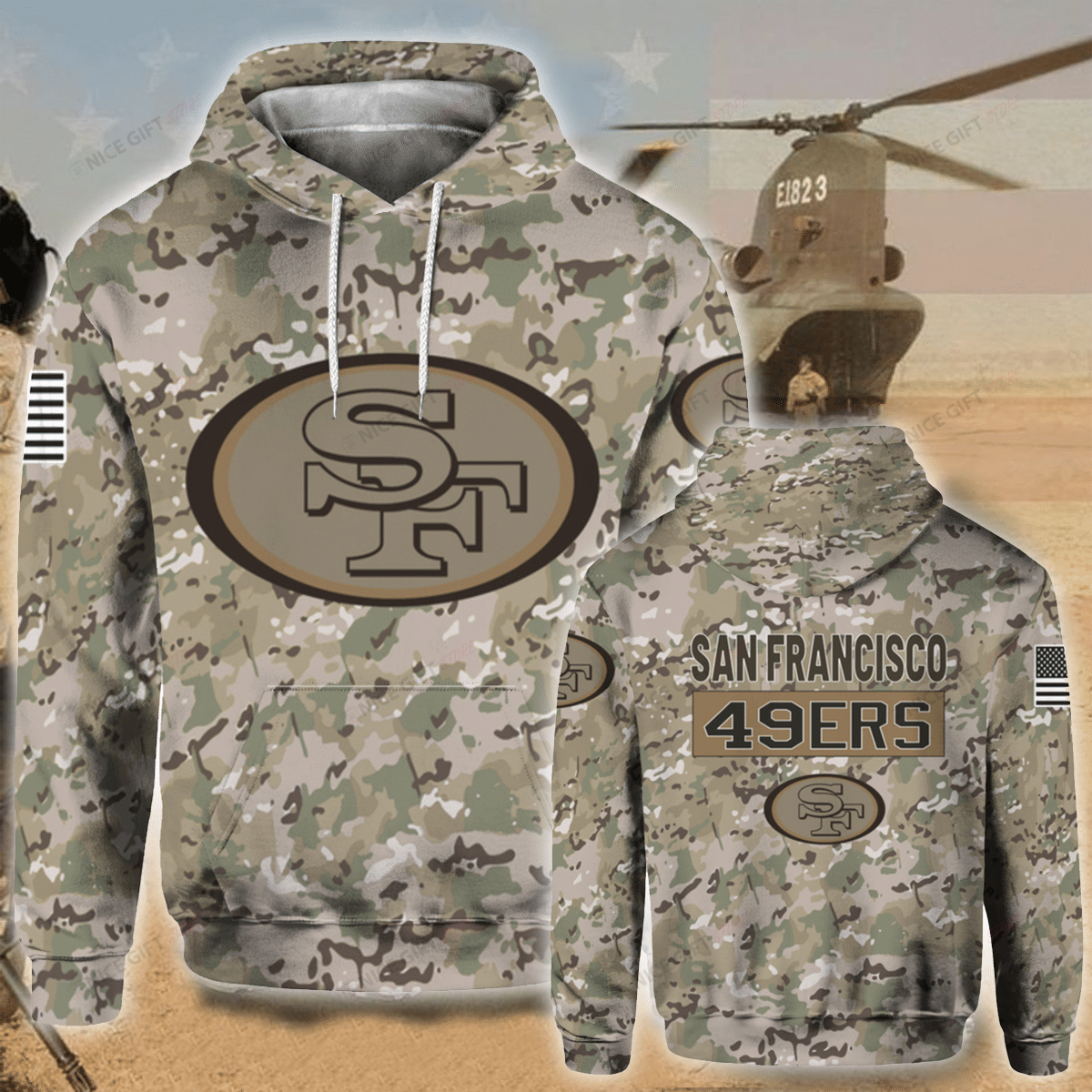 NFL San Francisco 49ers Camouflage Hoodie 3D 3HO-K2U8 - HomeFavo